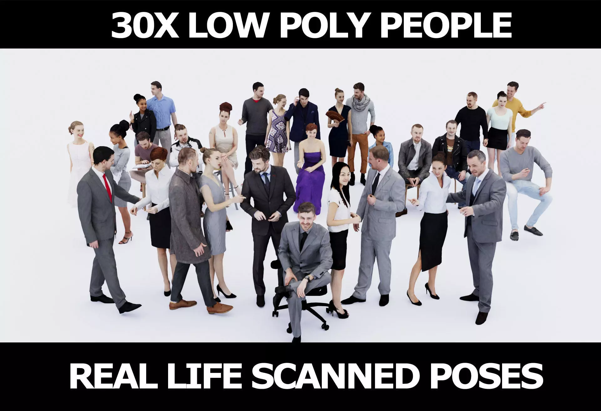 30x LOW POLY CASUAL CAFE VOL02 BUSINESS PEOPLE CROWD Low-poly 3D model