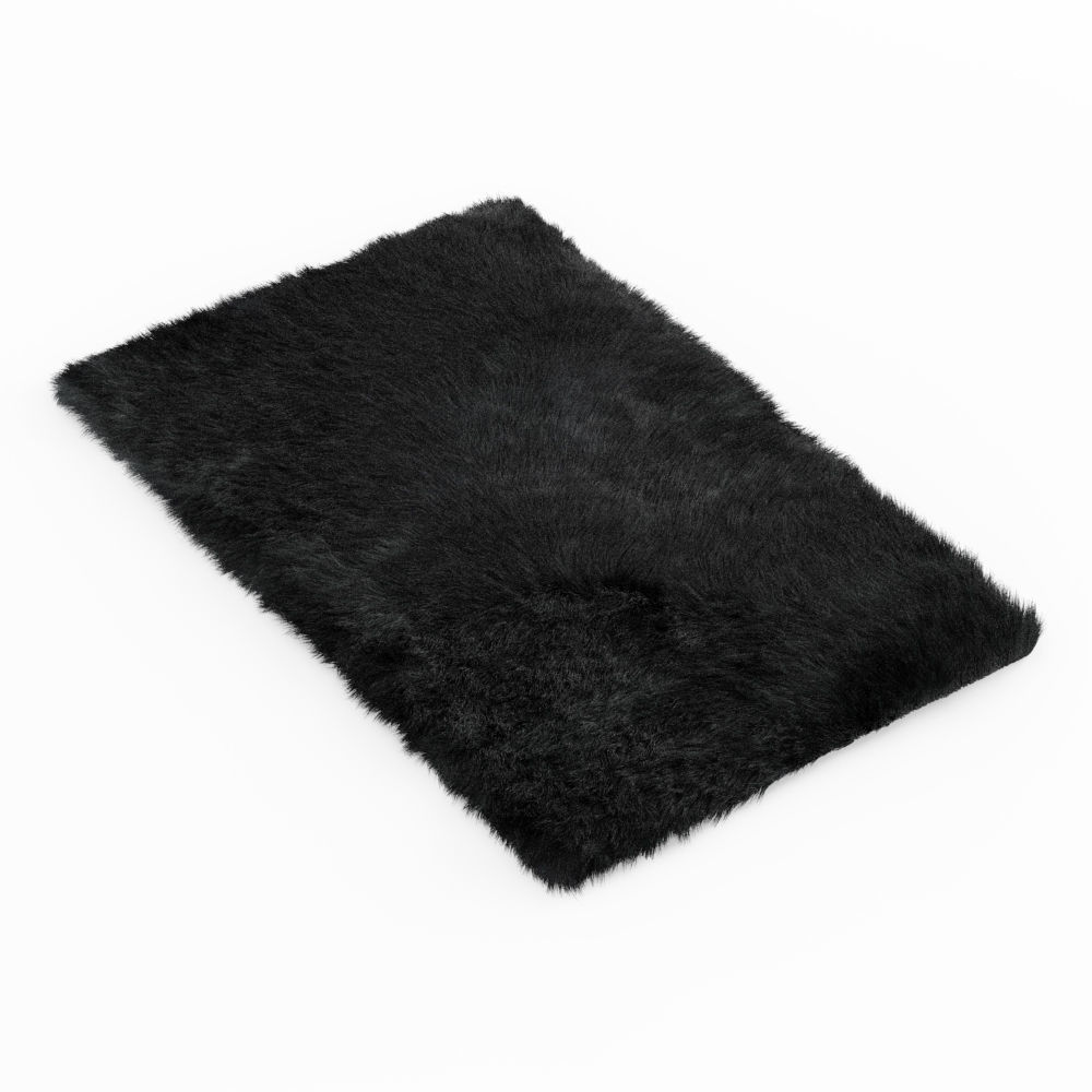 Shaggy Sheepskin Black Rug 3D model_1