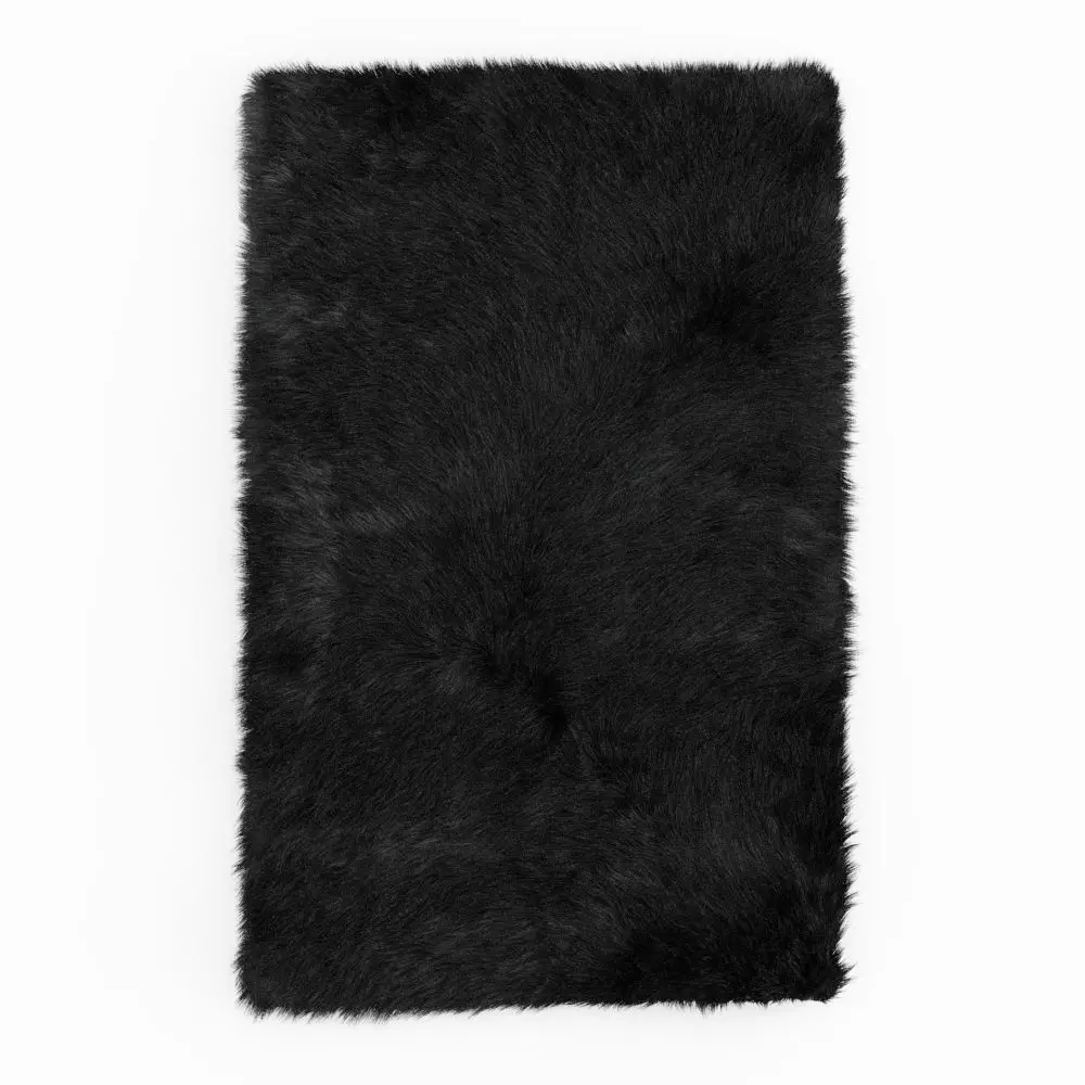 Shaggy Sheepskin Black Rug 3D model_0
