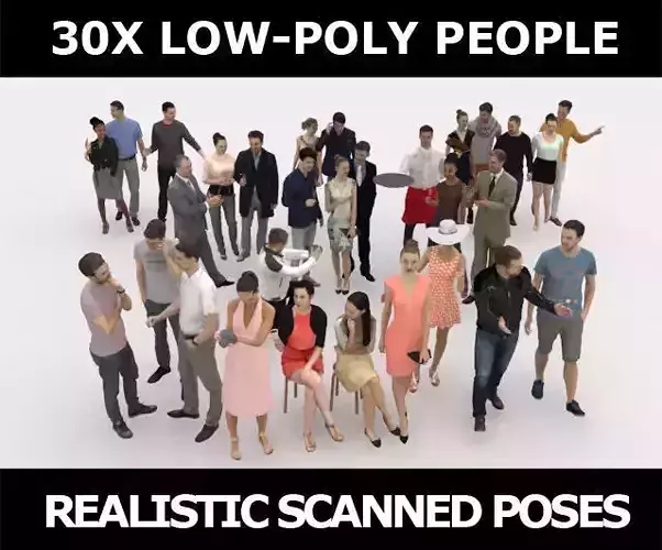 30x MAN WOMAN ELEGANT  CASUAL VOL1VOL2 PEOPLE SITTING CROWDS Low-poly 3D model