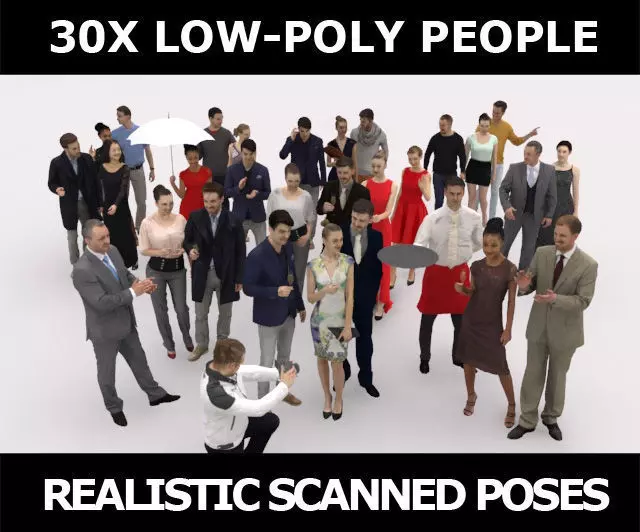 30x MAN WOMAN ELEGANT VOL01 VOL02 CASUAL PEOPLE CROWDS Low-poly 3D model