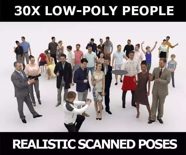 30x MAN WOMAN ELEGANT SUMMER CASUAL PEOPLE SITTING CROWDS Low-poly 3D model
