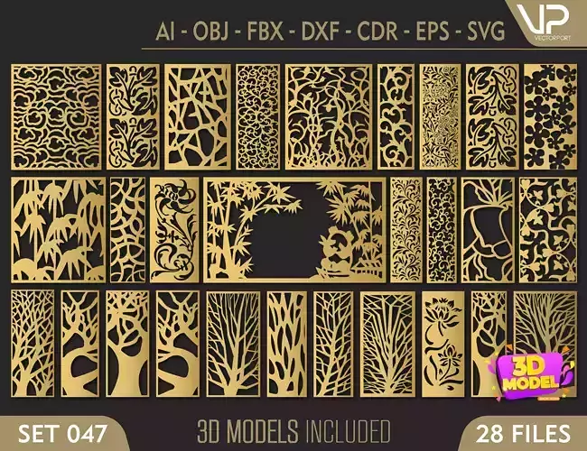 28 3D Decorative wall panels - screen SET 046 3D model
