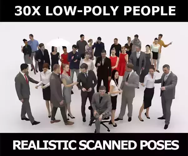 30x MAN WOMAN BUSINESS ELEGANT CASUAL PEOPLE SITTING CROWDS Low-poly 3D model