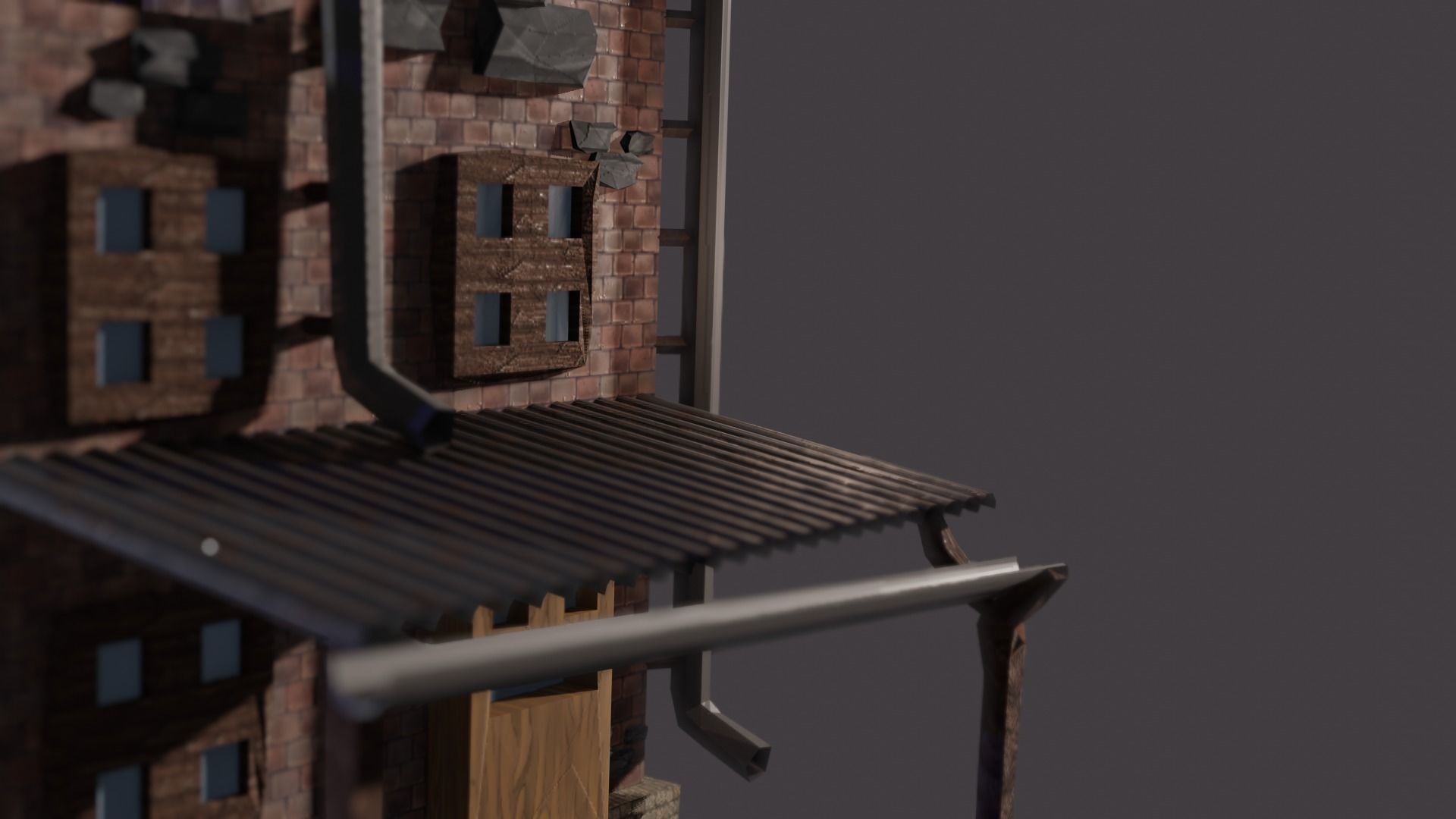 low-poly house brick building with roof Low-poly 3D model_6