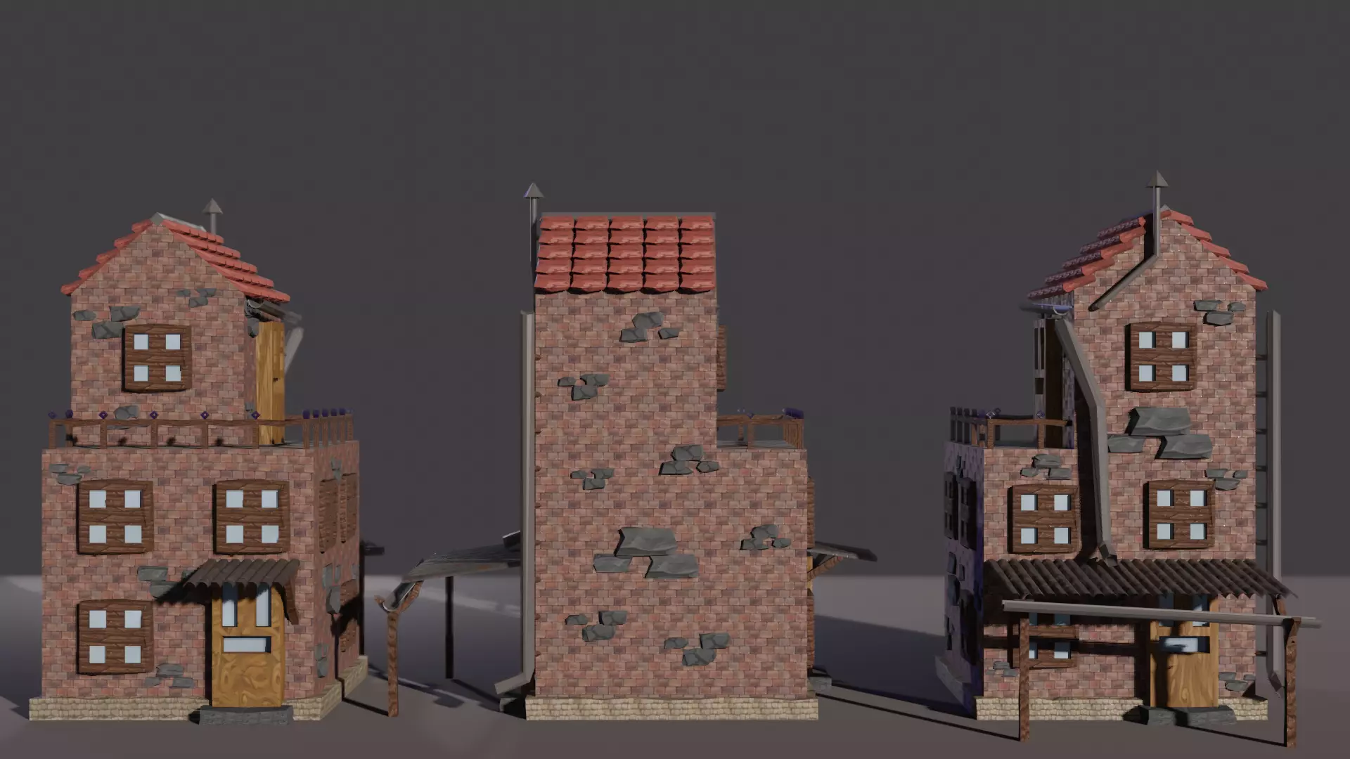low-poly house brick building with roof Low-poly 3D model_0