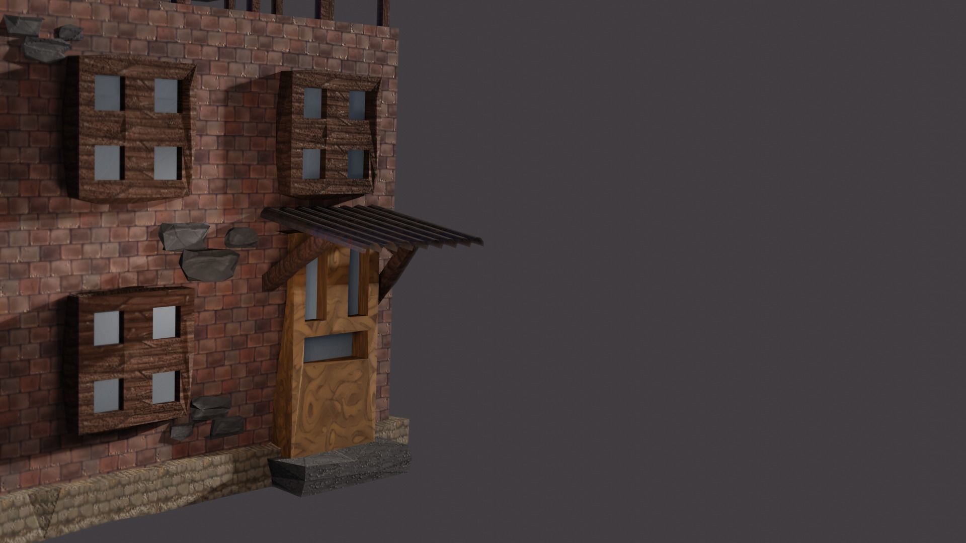 low-poly house brick building with roof Low-poly 3D model_8