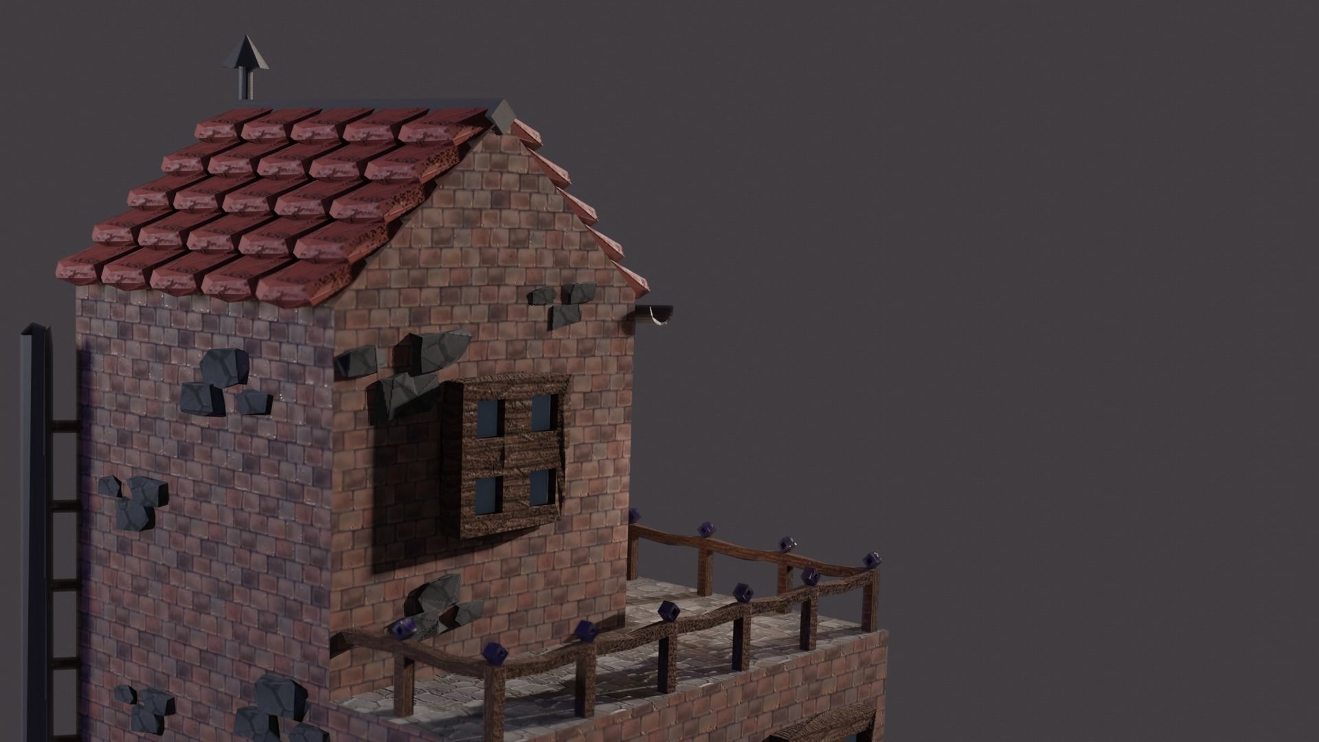 low-poly house brick building with roof Low-poly 3D model_7