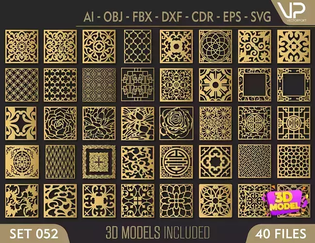 40 3D Decorative wall panels - screen SET 052 3D model