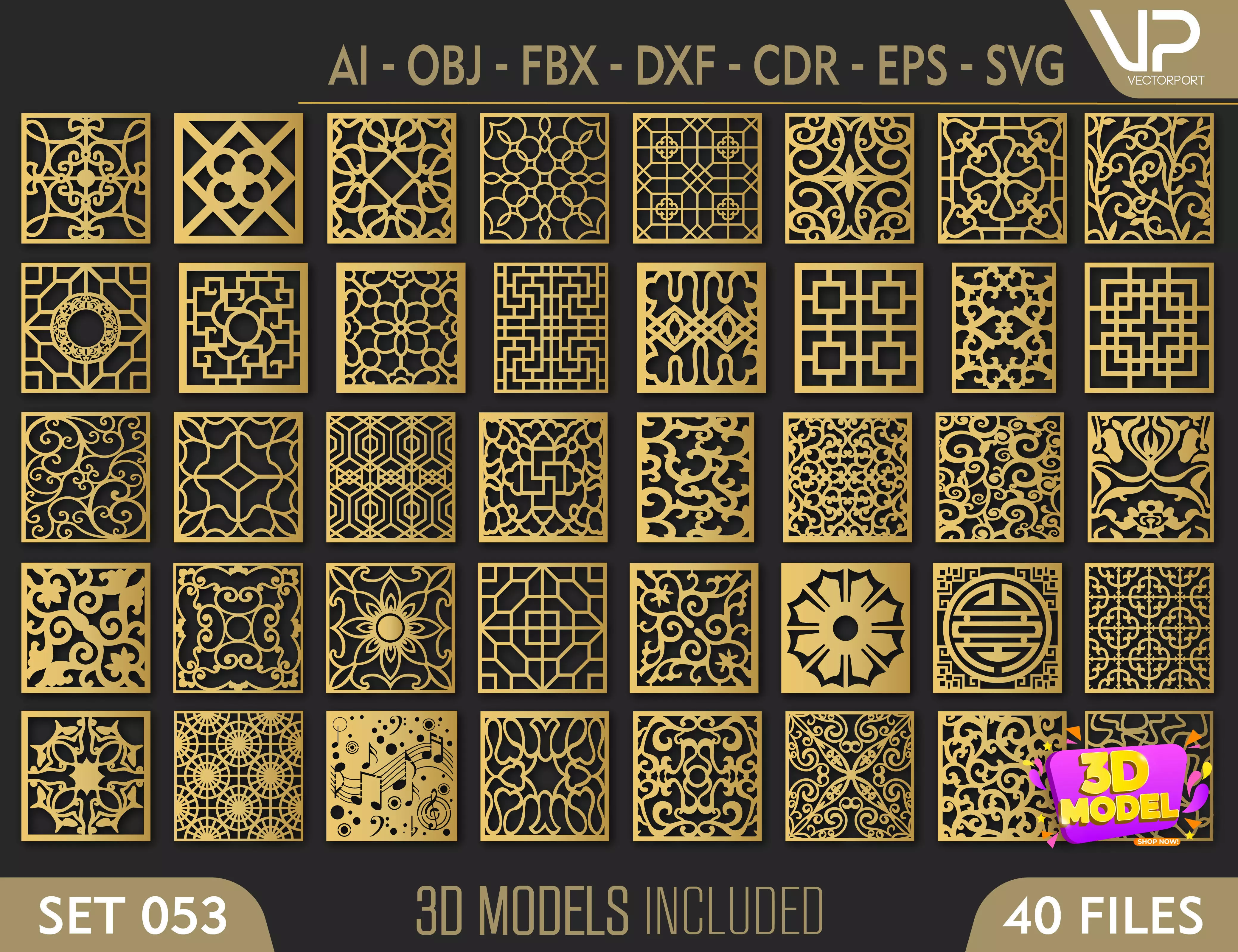 40 3D Decorative wall panels - screen SET 053 3D model_0