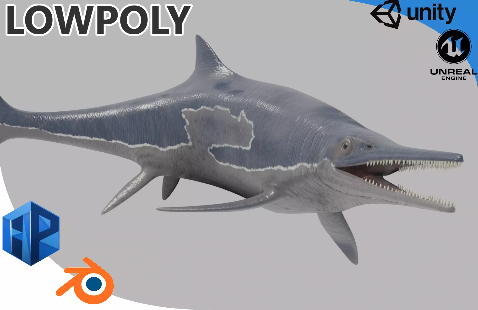 Ichthyosaurs shark Low-poly 3D model_0