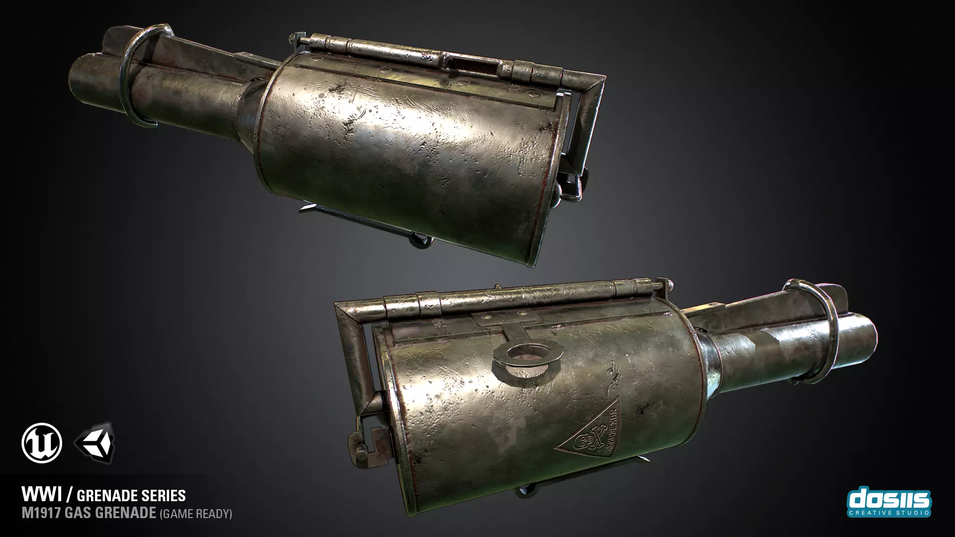 M1917 Gas Grenade - WWI Grenade Series Game Ready Low-poly 3D model_0