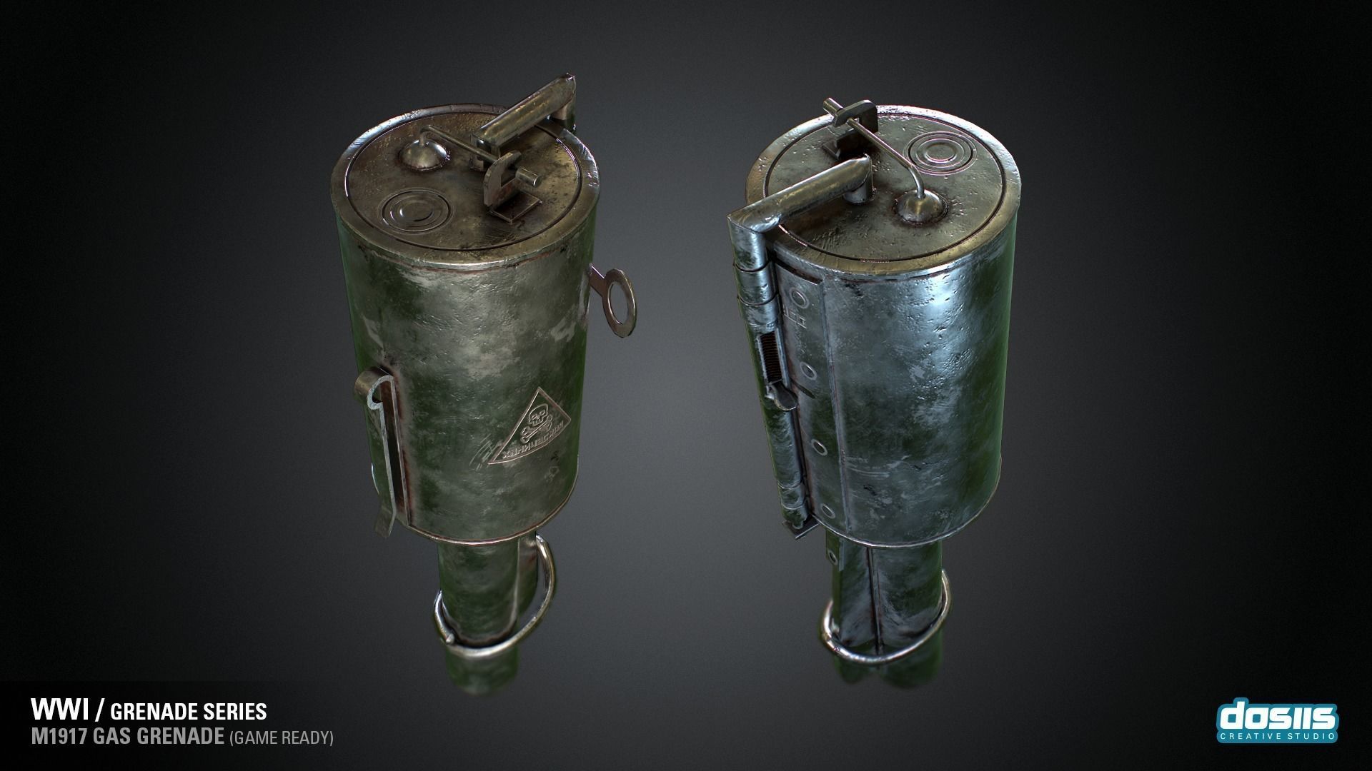 M1917 Gas Grenade - WWI Grenade Series Game Ready Low-poly 3D model_3