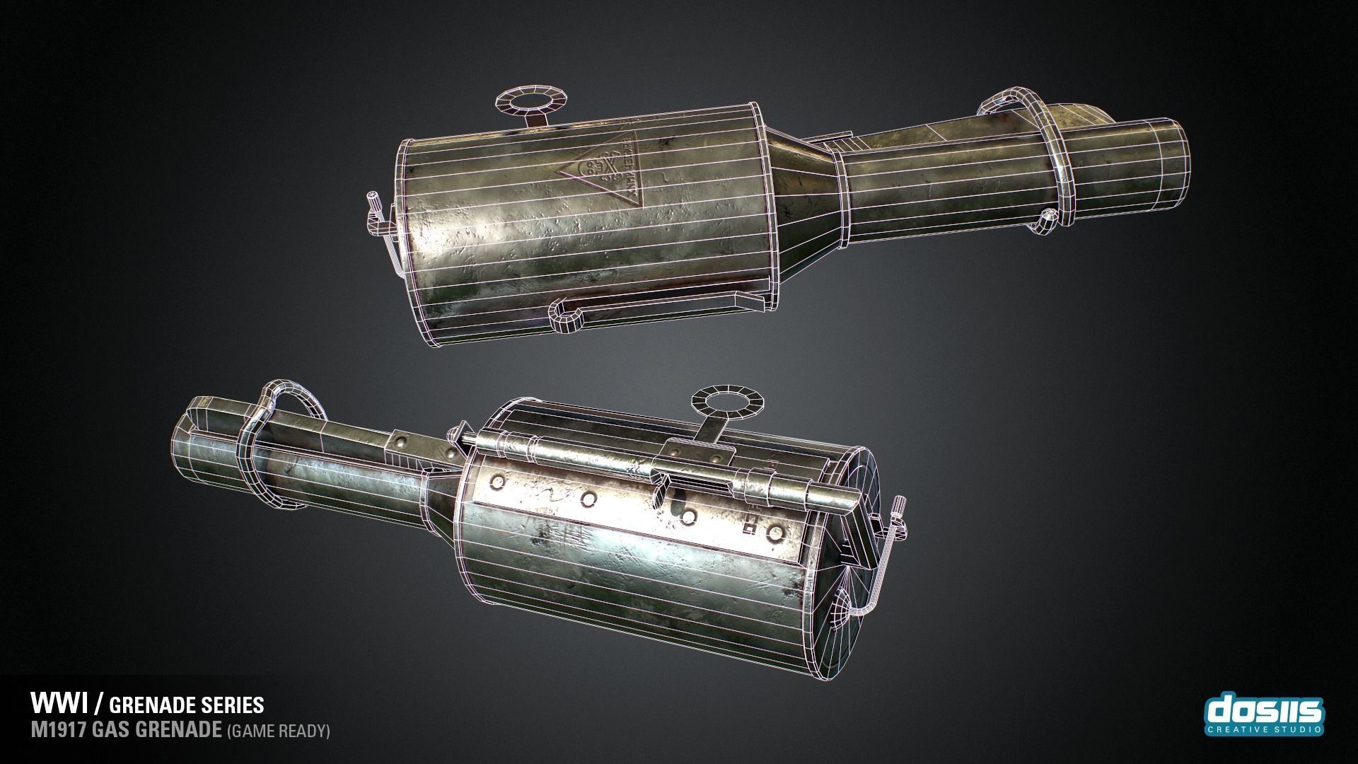 M1917 Gas Grenade - WWI Grenade Series Game Ready Low-poly 3D model_8