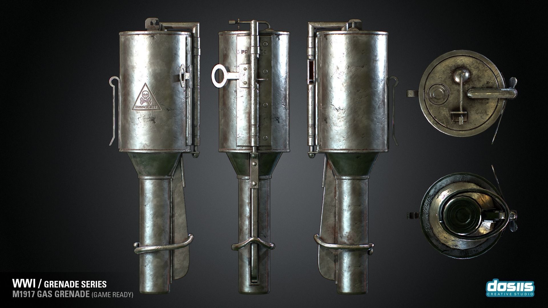 M1917 Gas Grenade - WWI Grenade Series Game Ready Low-poly 3D model_2