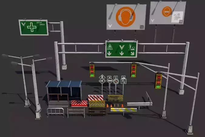 Pack of 33 realistic road props PBR texture