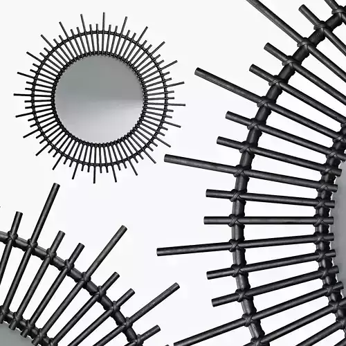 Soleil mirror in black lacquered rattan