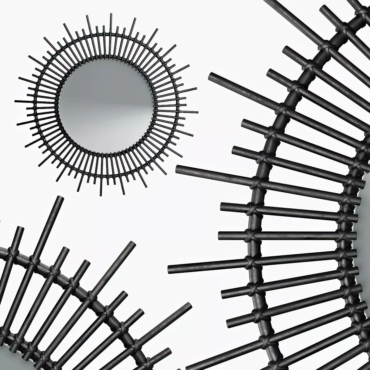Soleil mirror in black lacquered rattan 3D model_0