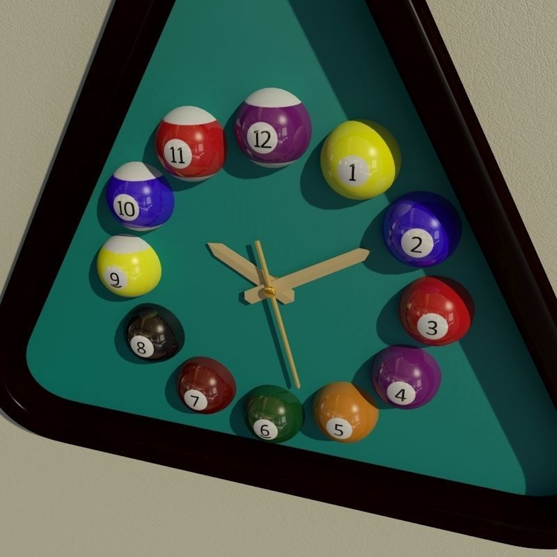 Wall clock billiard 3D model_1