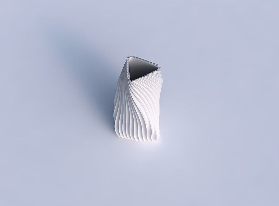 Vase twist triangle with wavy extruded lines 4 3D print model_1