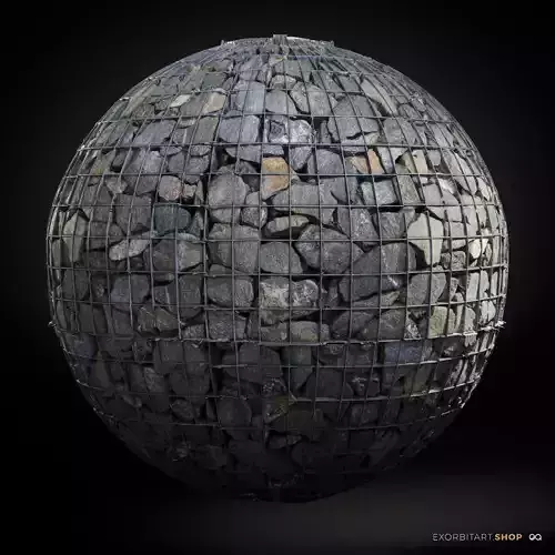 Seamless PBR Scanned Gabion Stone Wall 1x1m Texture
