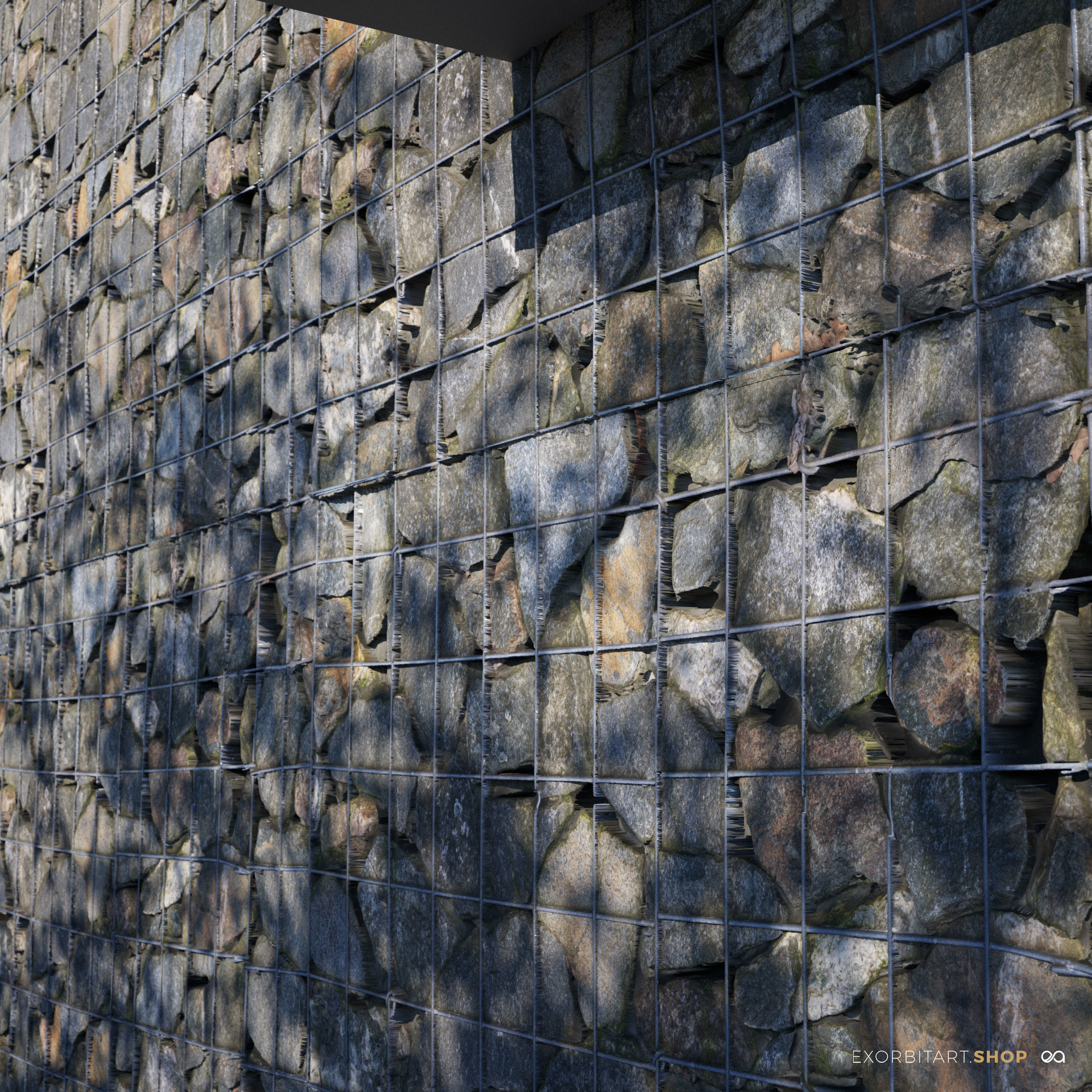 Seamless PBR Scanned Gabion Stone Wall 1x1m Texture Texture_1