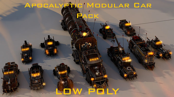 Mega Apocalyptic Modular Car Pack Low-poly 3D model