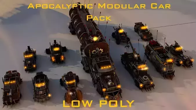 Mega Apocalyptic Modular Car Pack Low-poly 3D model