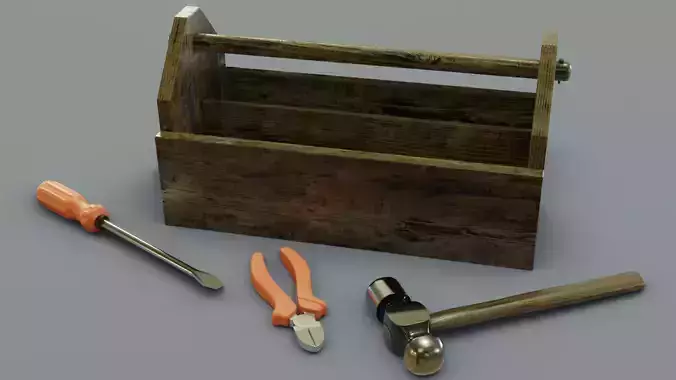 Toolbox screwdriver with orange handle 3D model