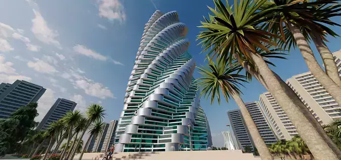 tower futuristic building with spiral design