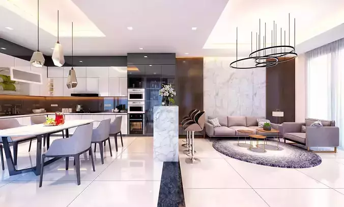 Interior modern living room and dining room