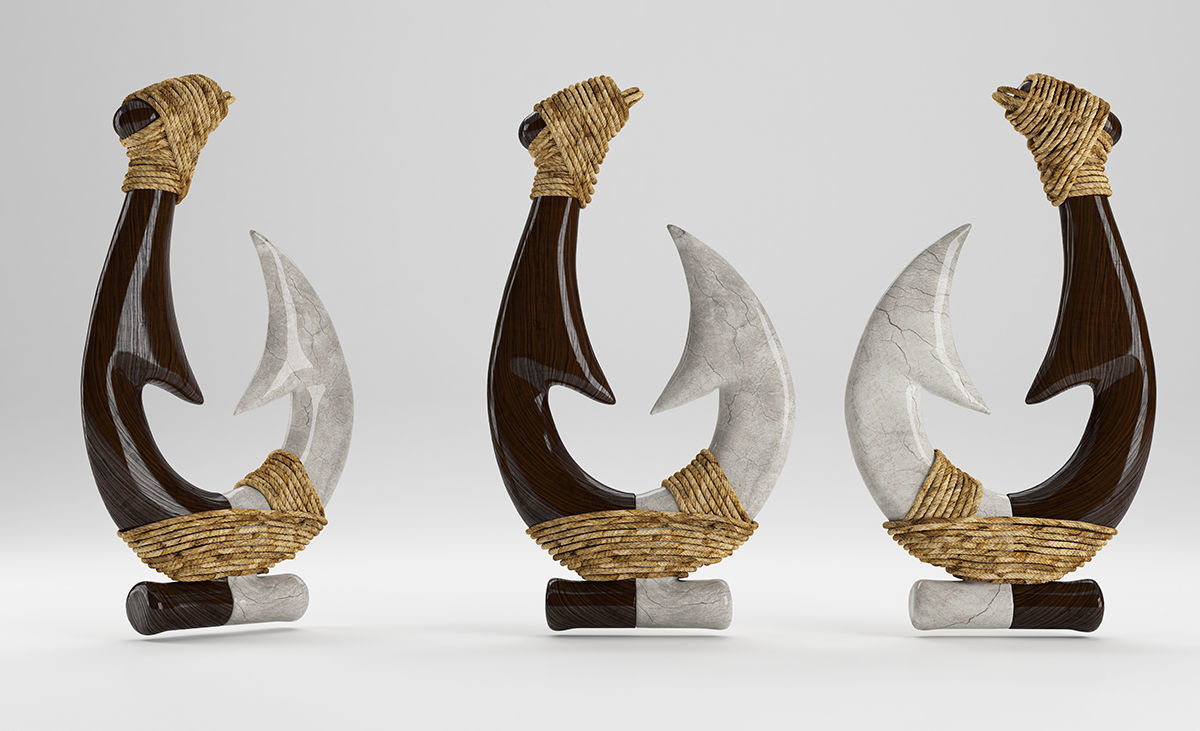 Mangai Polynesian Fishing Hook 3D model_4