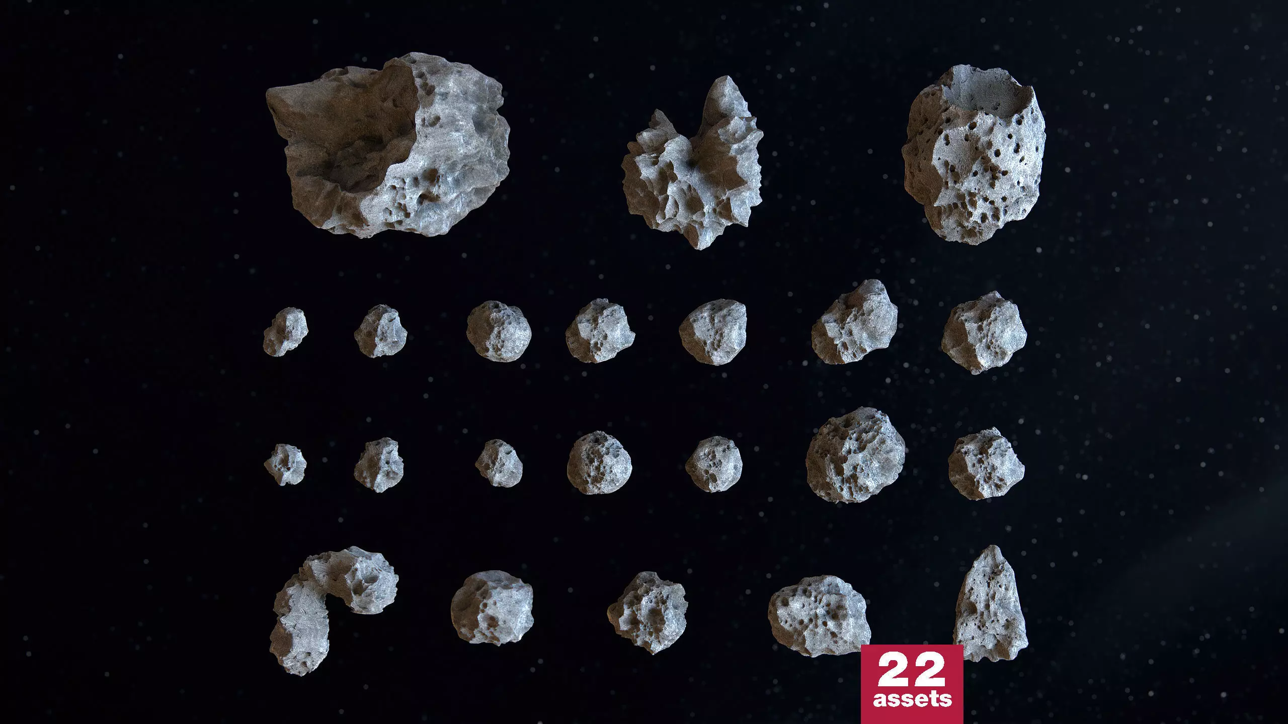 Detailed asteroids high-poly set 3D model_0