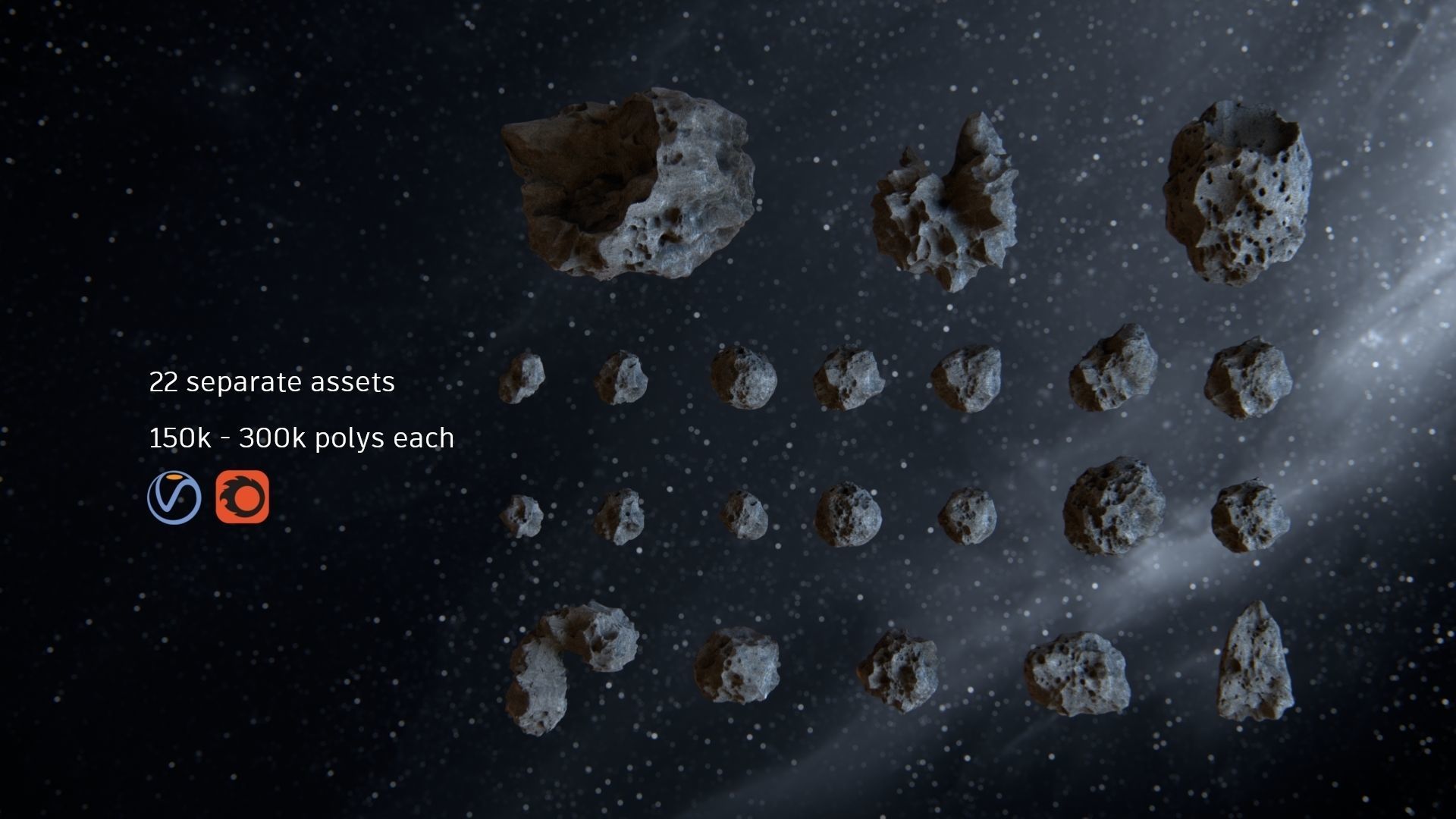 Detailed asteroids high-poly set 3D model_2