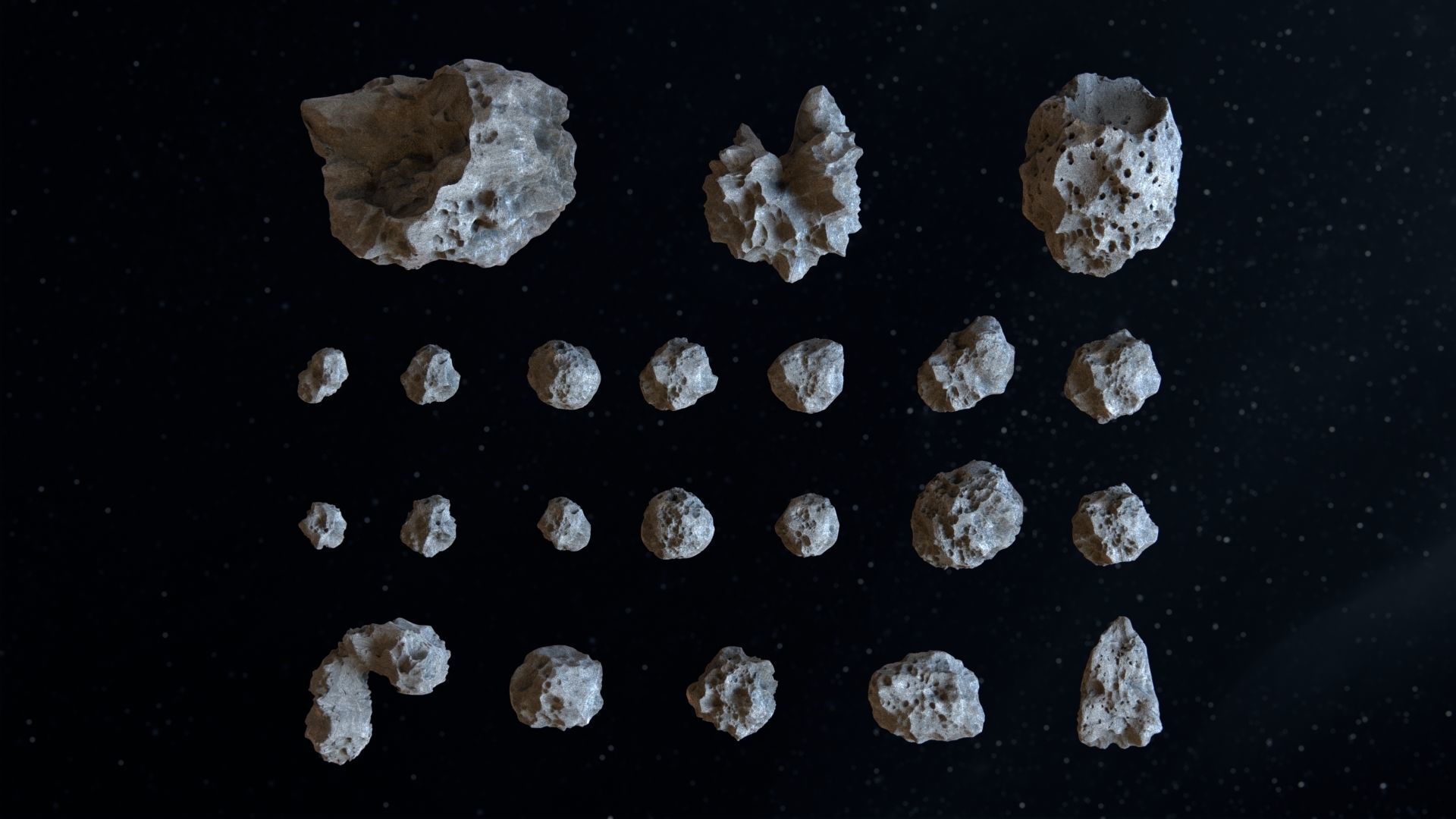 Detailed asteroids high-poly set 3D model_13
