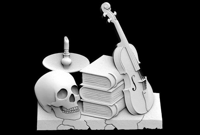 Violin and books 3D print model