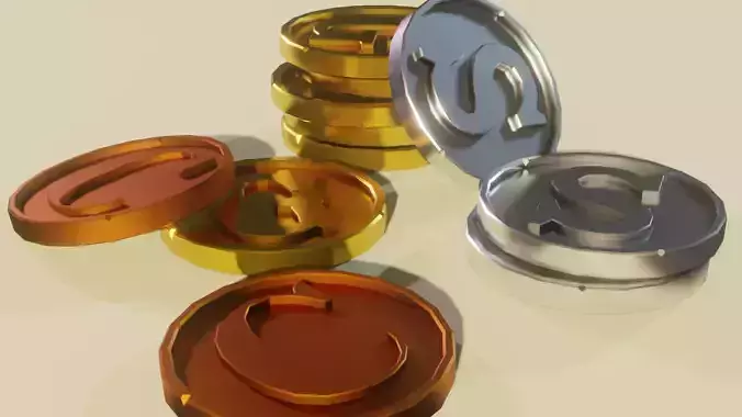 Gold Silver and Copper Coins Free low-poly 3D model