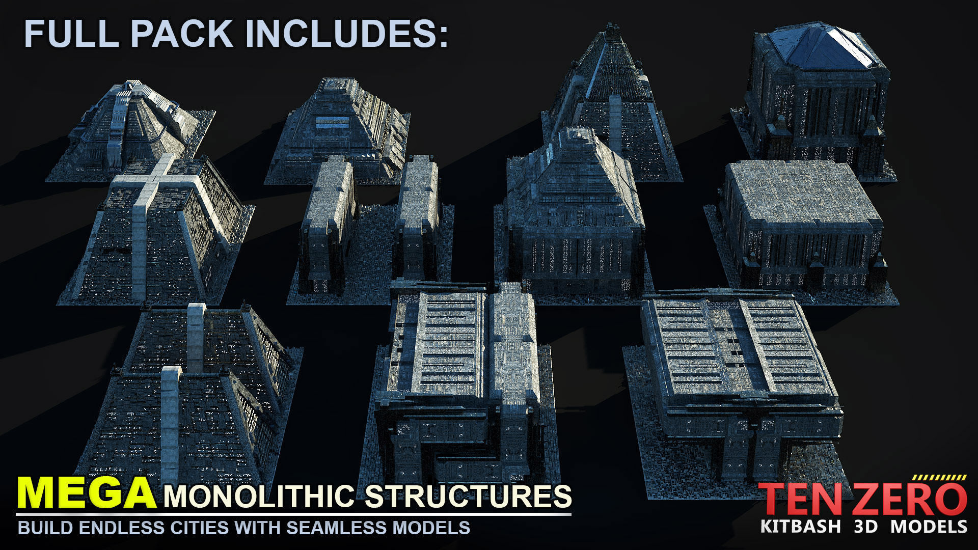 FREE MEGA MONOLITHIC STRUCTURE SCI-FI KITBASH Free 3D model_2