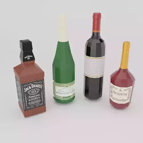 Low poly set of 4 bottles