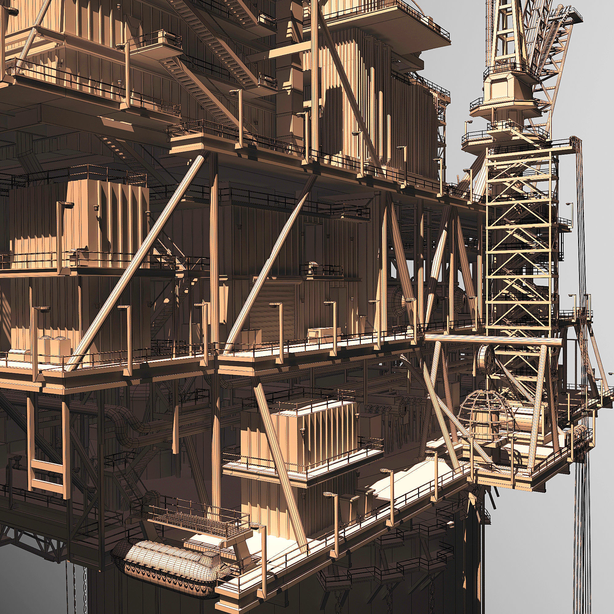 Perdido Oil Rig Low-poly 3D model_29