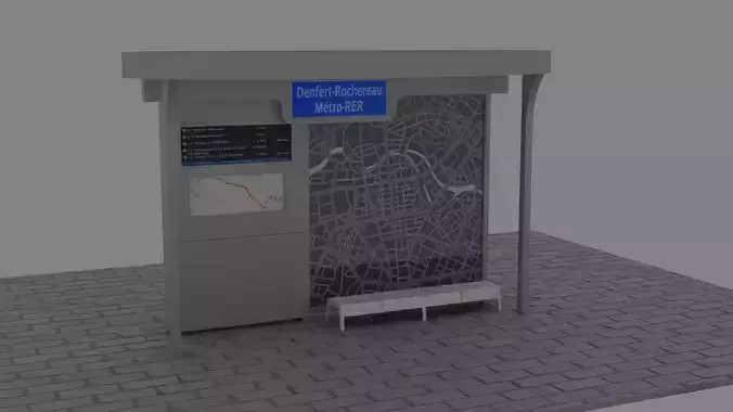 Bus Stop With Lights Low-poly 3D model
