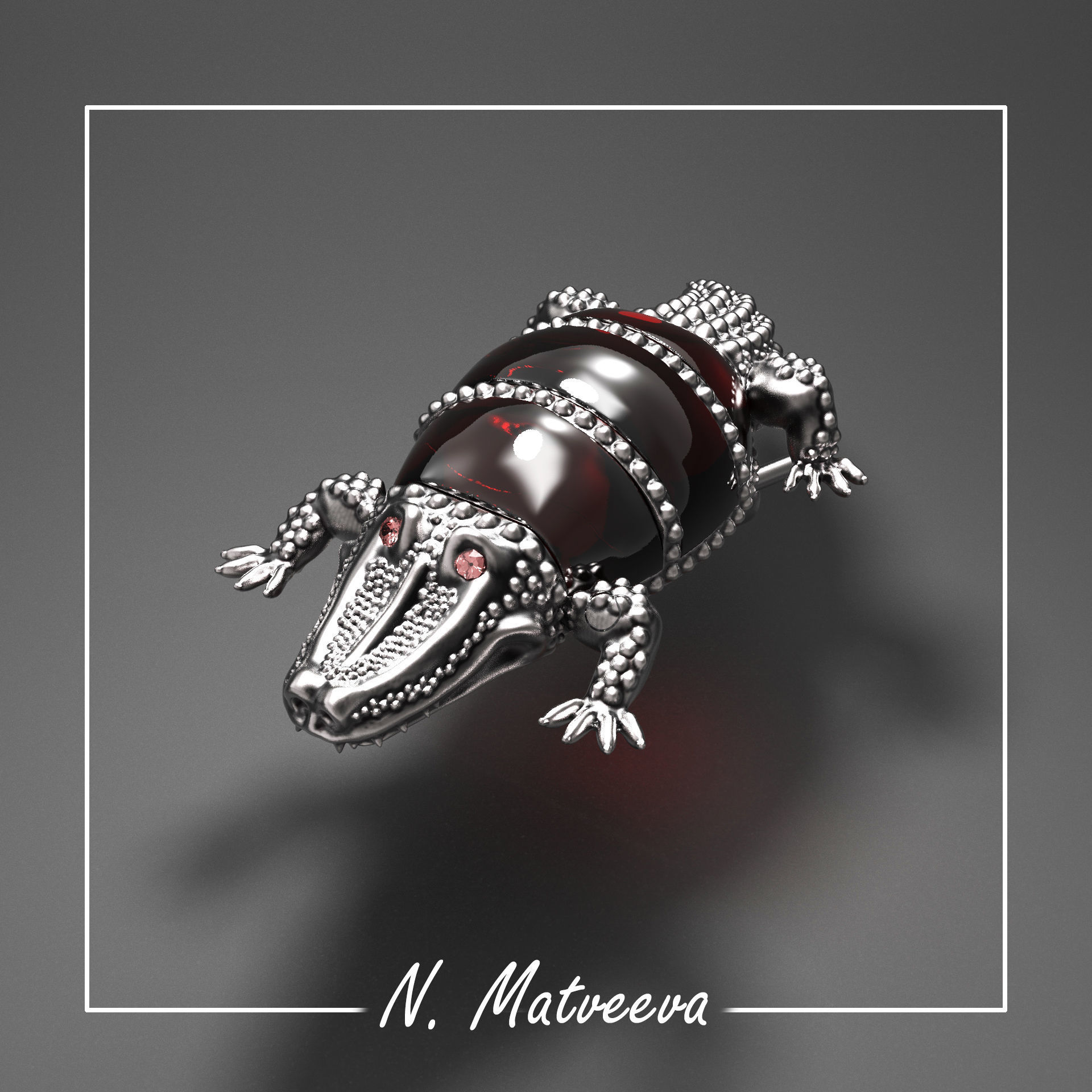 Brooch Crocodile 3D print model_1