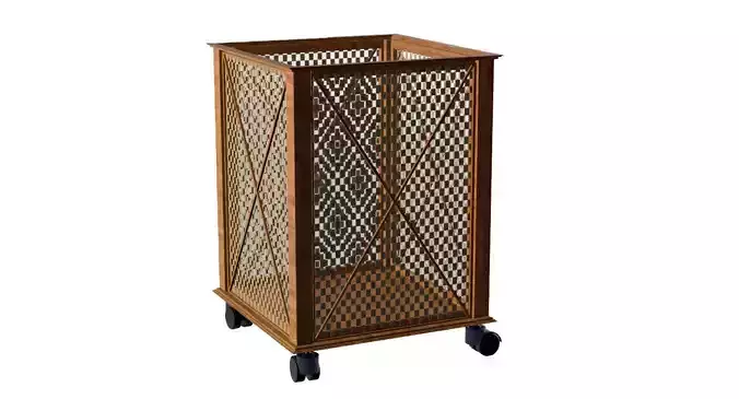 flasket wooden basket on wheels