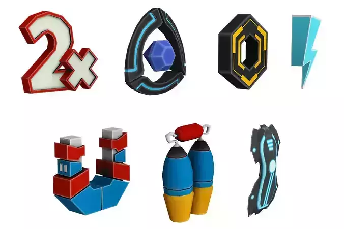 Low poly cartoon Game details 3d models pack