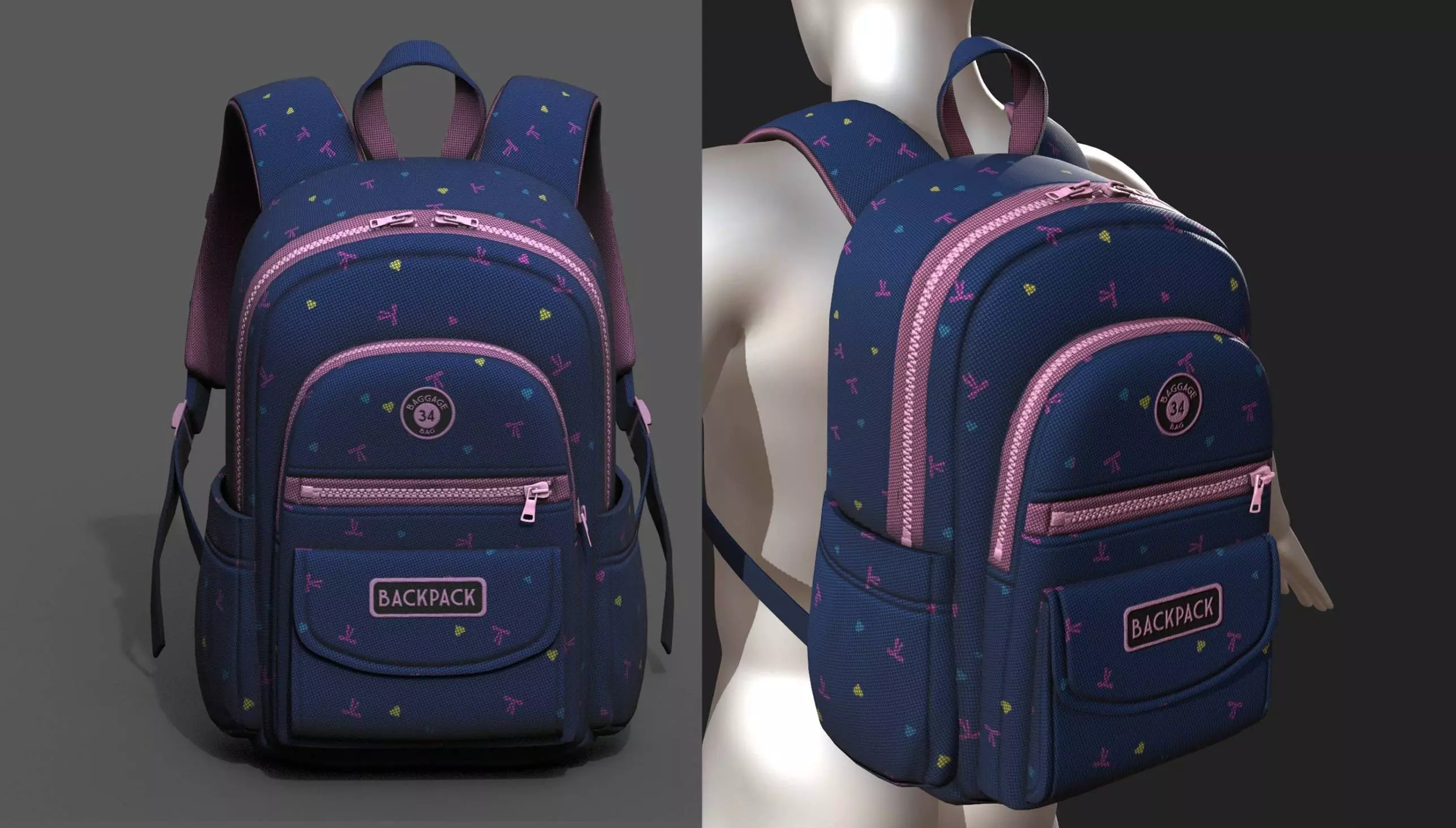 Backpack Camping bag baggage pockets product  Low-poly 3D model_0