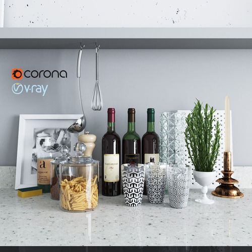 Set decor for the kitchen Low-poly 3D model