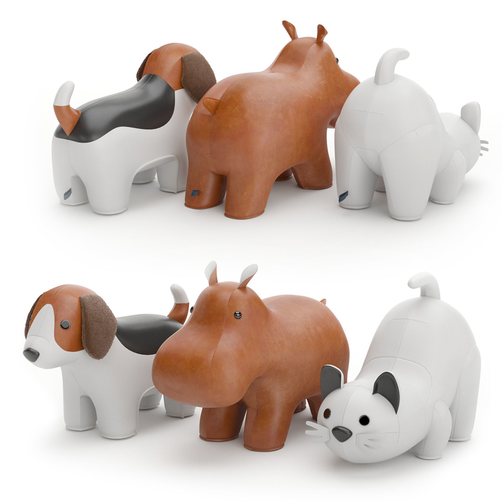 Beagle Hippo Cat white  3D model_2