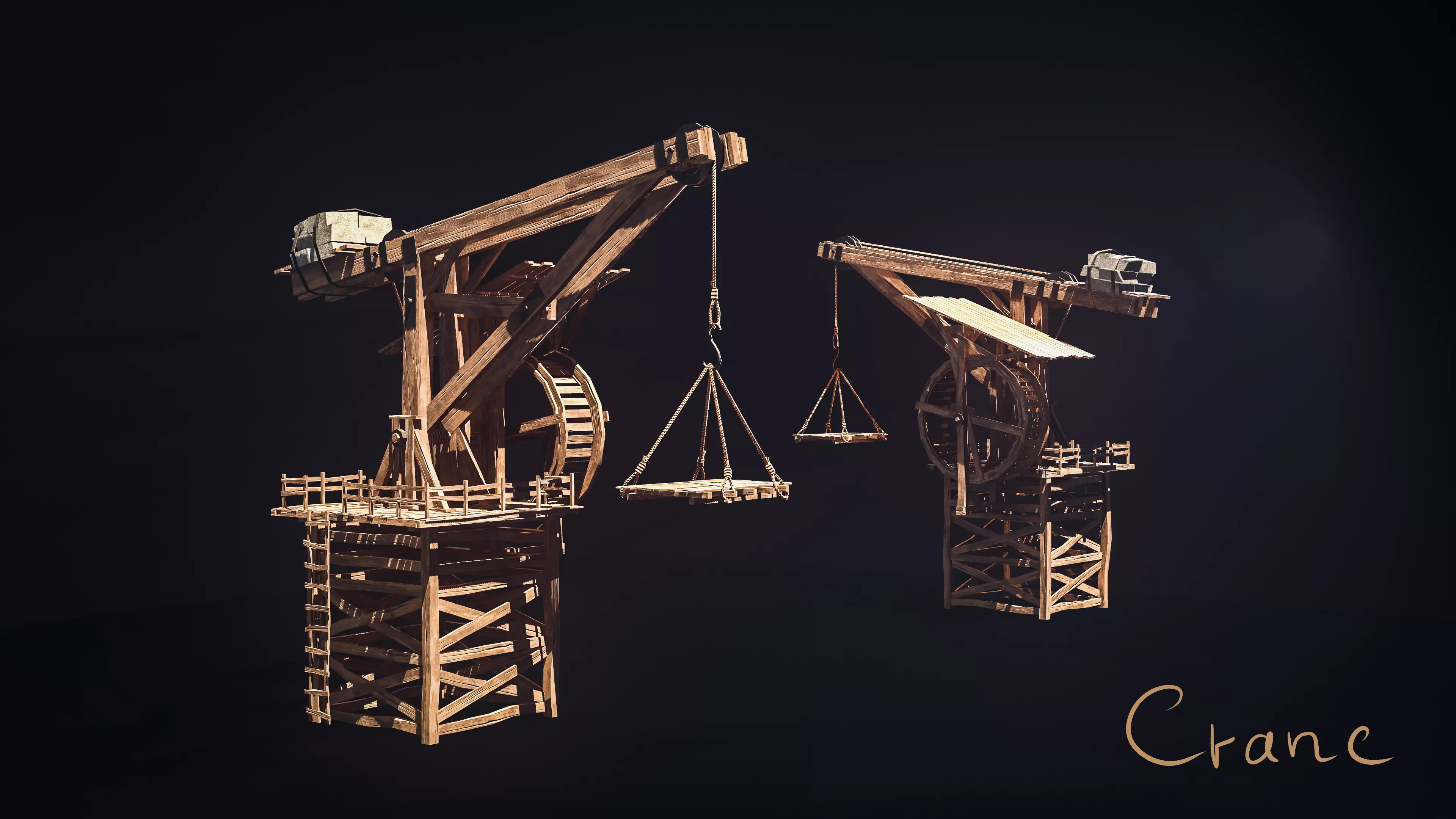 Crane Medieval Low Poly  Low-poly 3D model_0