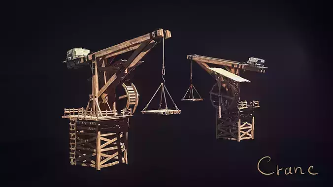 Crane Medieval Low Poly  Low-poly 3D model