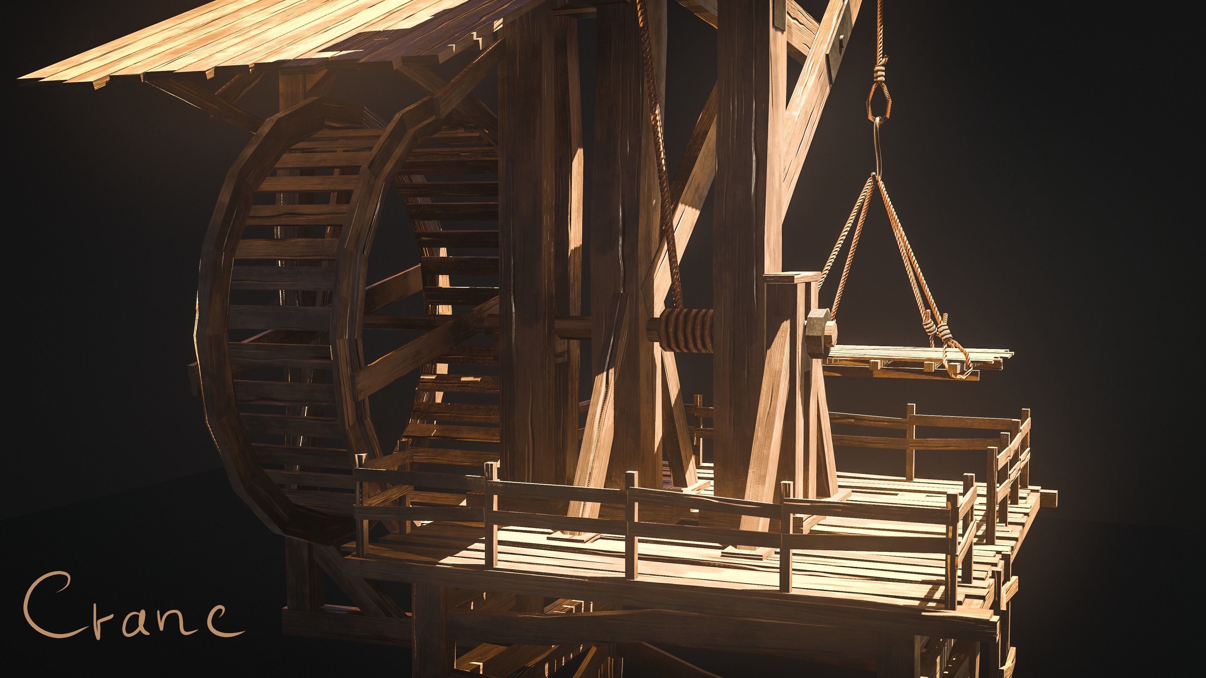 Crane Medieval Low Poly  Low-poly 3D model_4